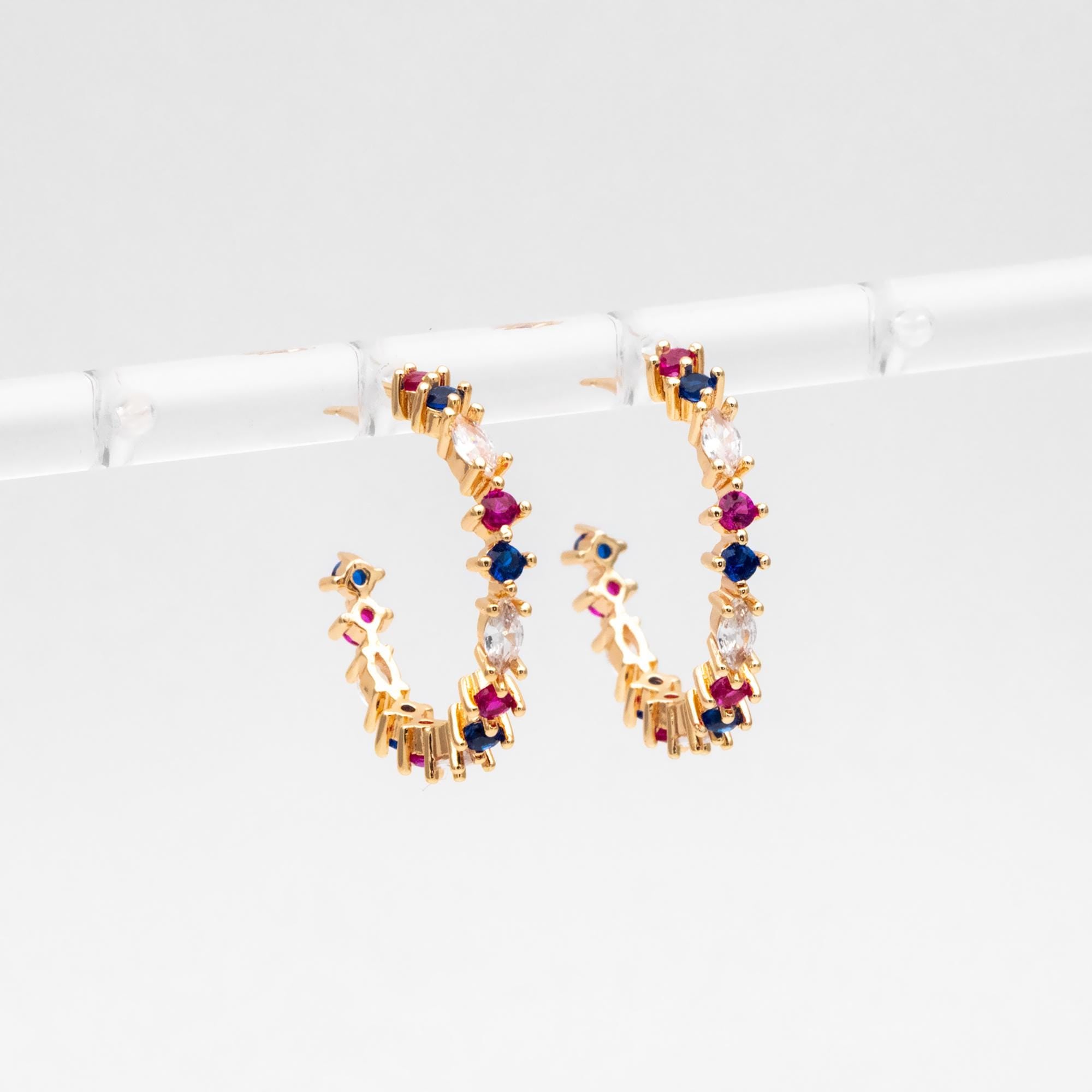 4pcs CZ Pave Gold/ Silver Round Circle Earrings, Gold/ Rhodium plated Brass, Geometric Hoop Stud Earrings (GB-4505)